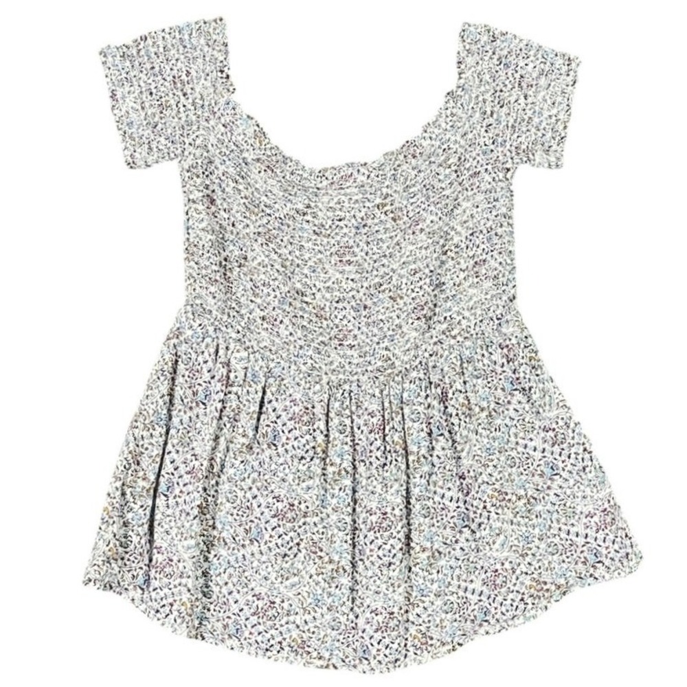 Old Navy Smocked Floral Peplum Top Short Sleeve Square Neck Cotton Blend S Women